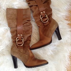 Jessica Simpson brown suede heeled boots, size 6.5